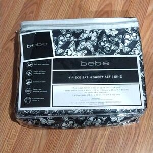 NIP BEBE 4 PIECE SATIN KING SHEETS